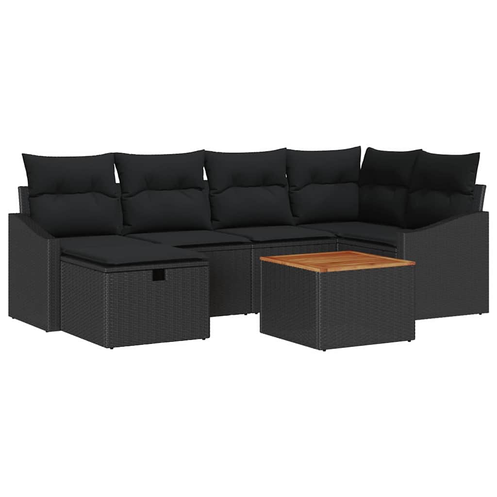 vidaXL Zestaw Sof na Ogród z poduszką 7 pcs Czarny polirattan