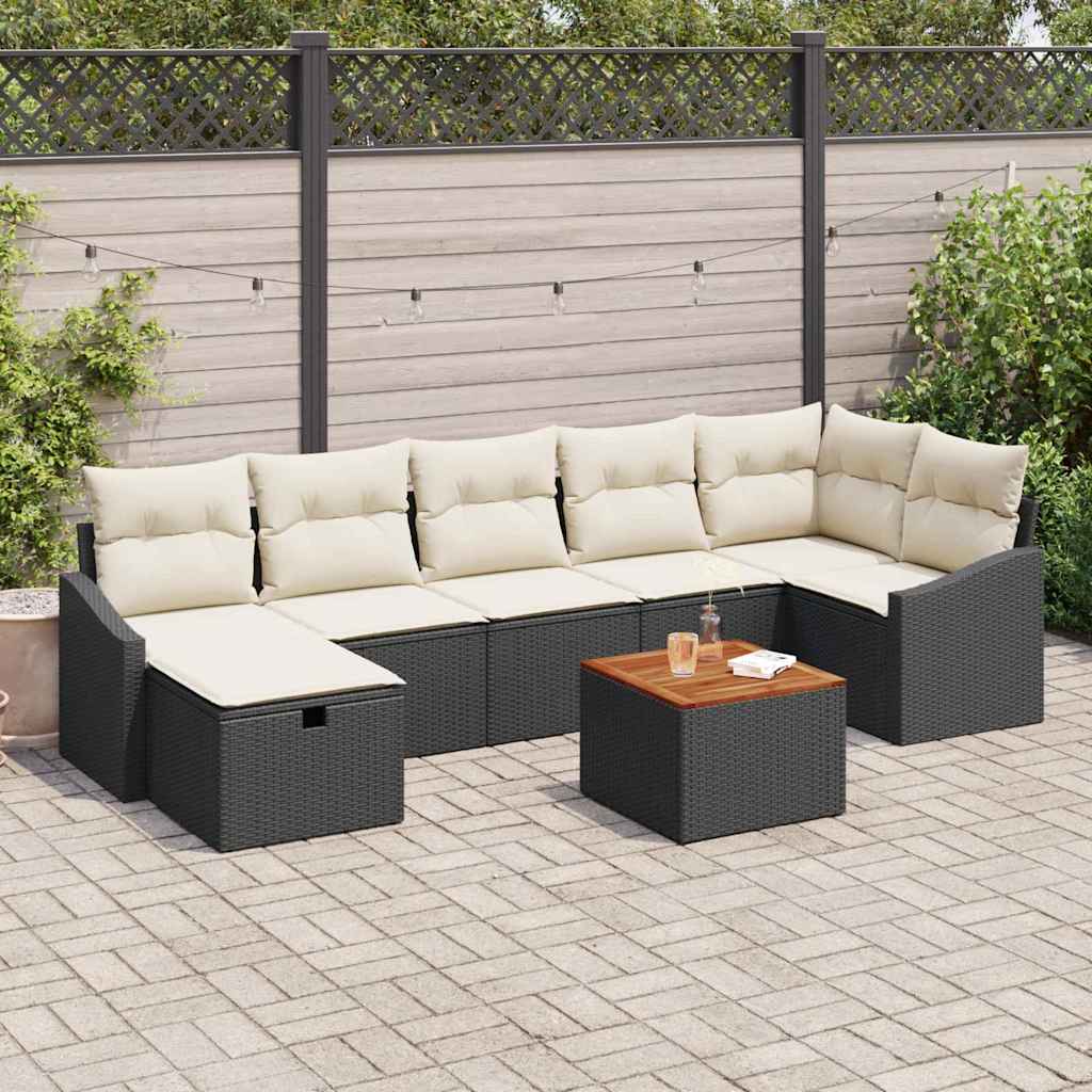 vidaXL Zestaw Sof na Ogród z poduszką 8 pcs Czarny polirattan