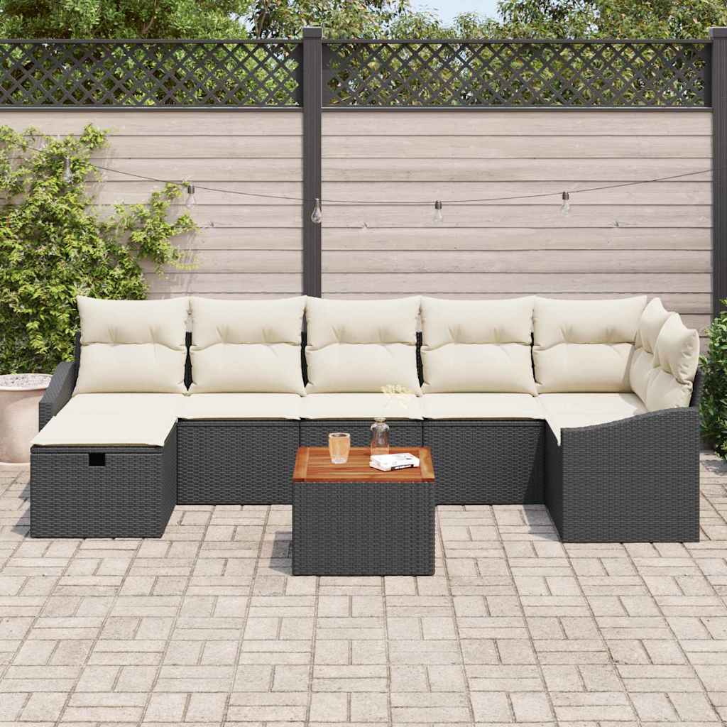 vidaXL Zestaw Sof na Ogród z poduszką 8 pcs Czarny polirattan