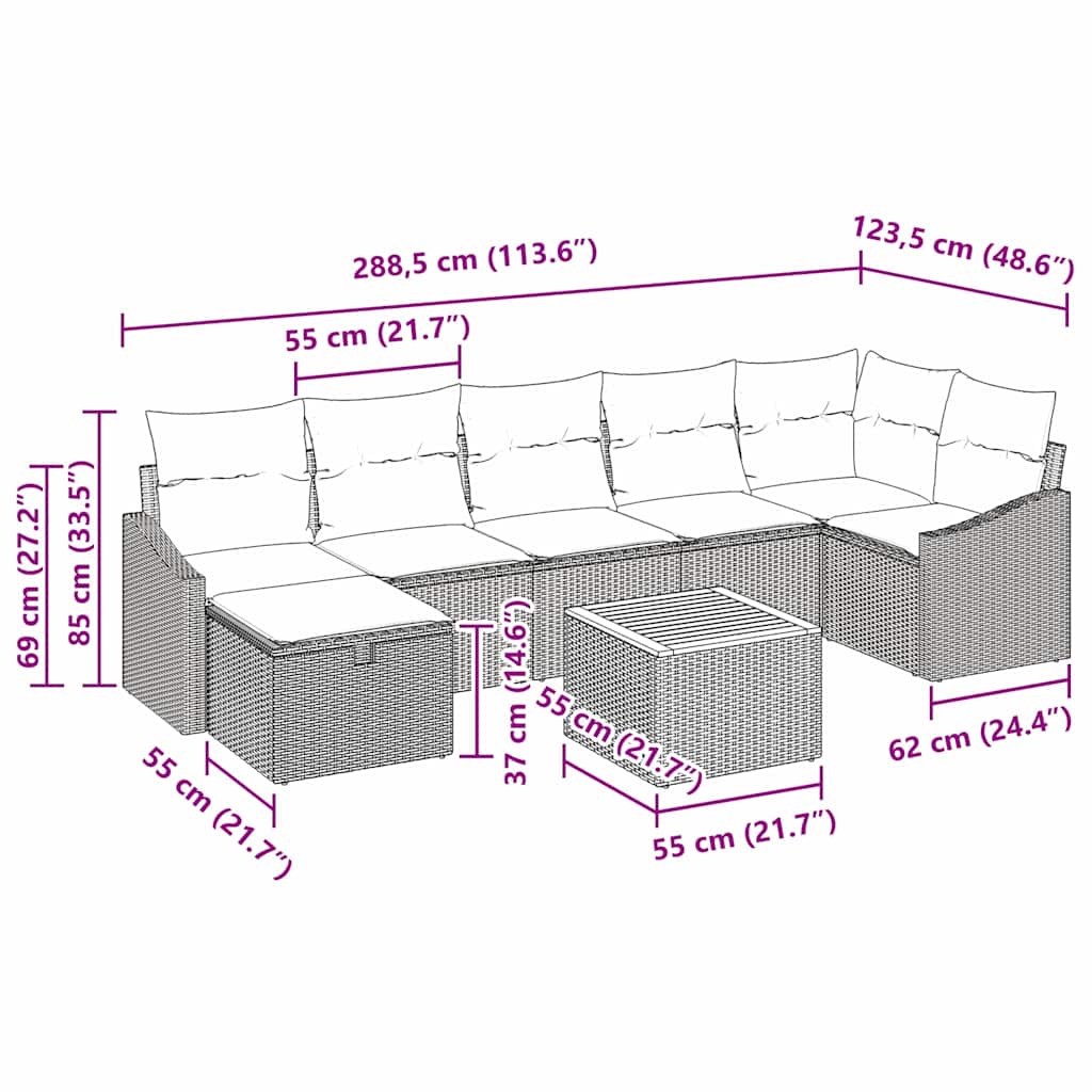vidaXL Zestaw Sof na Ogród z poduszką 8 pcs Beżowy polirattan