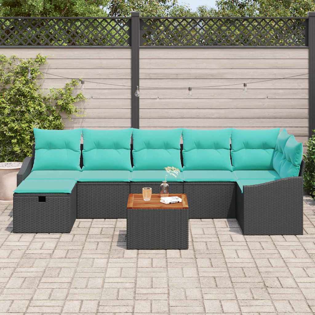 vidaXL Zestaw Sof na Ogród z poduszką 8 pcs Czarny polirattan