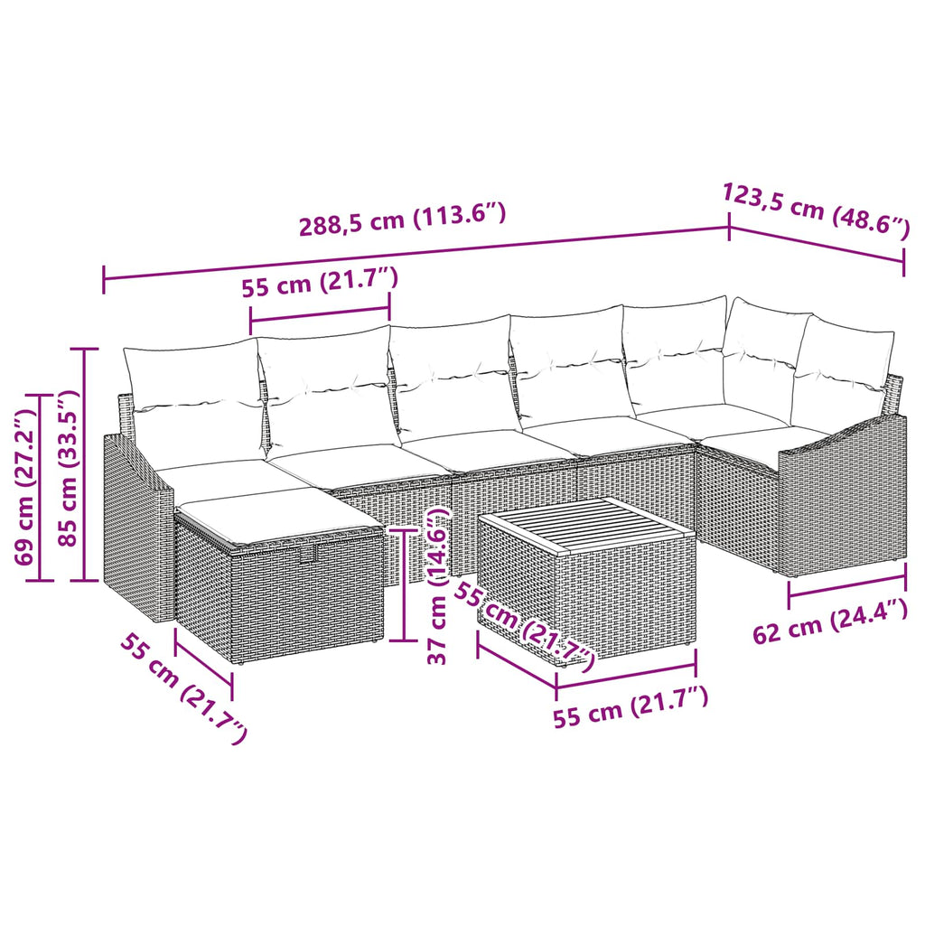 vidaXL Zestaw Sof na Ogród z poduszką 8 pcs Czarny polirattan