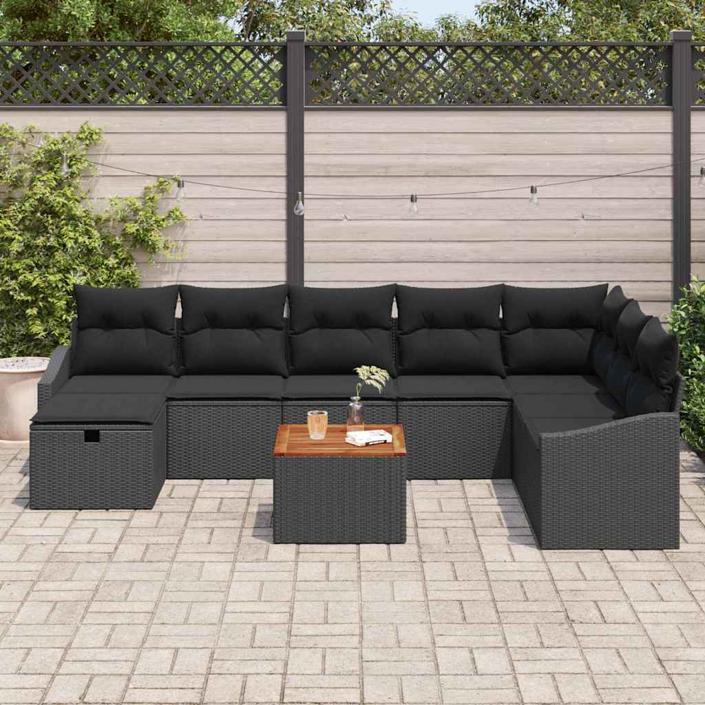 vidaXL Zestaw Sof na Ogród z poduszką 9 pcs Czarny polirattan