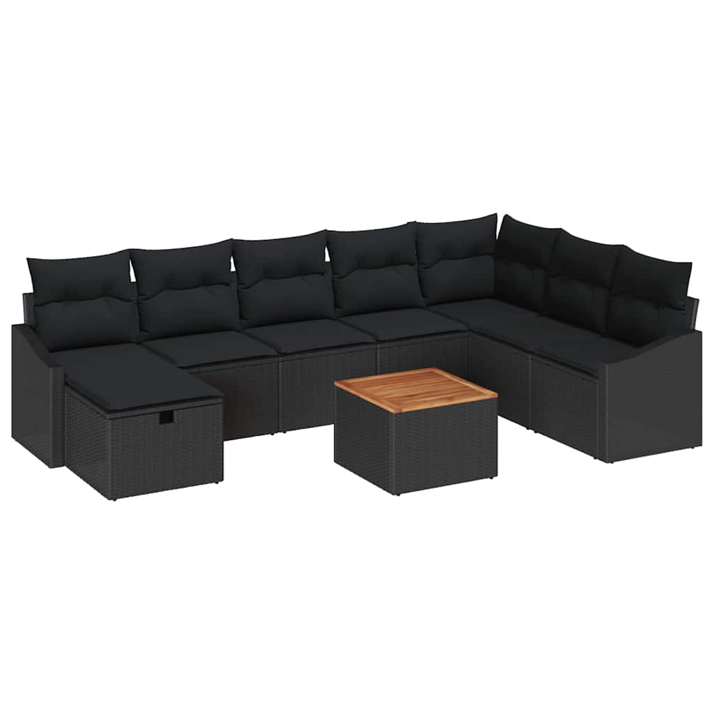 vidaXL Zestaw Sof na Ogród z poduszką 9 pcs Czarny polirattan