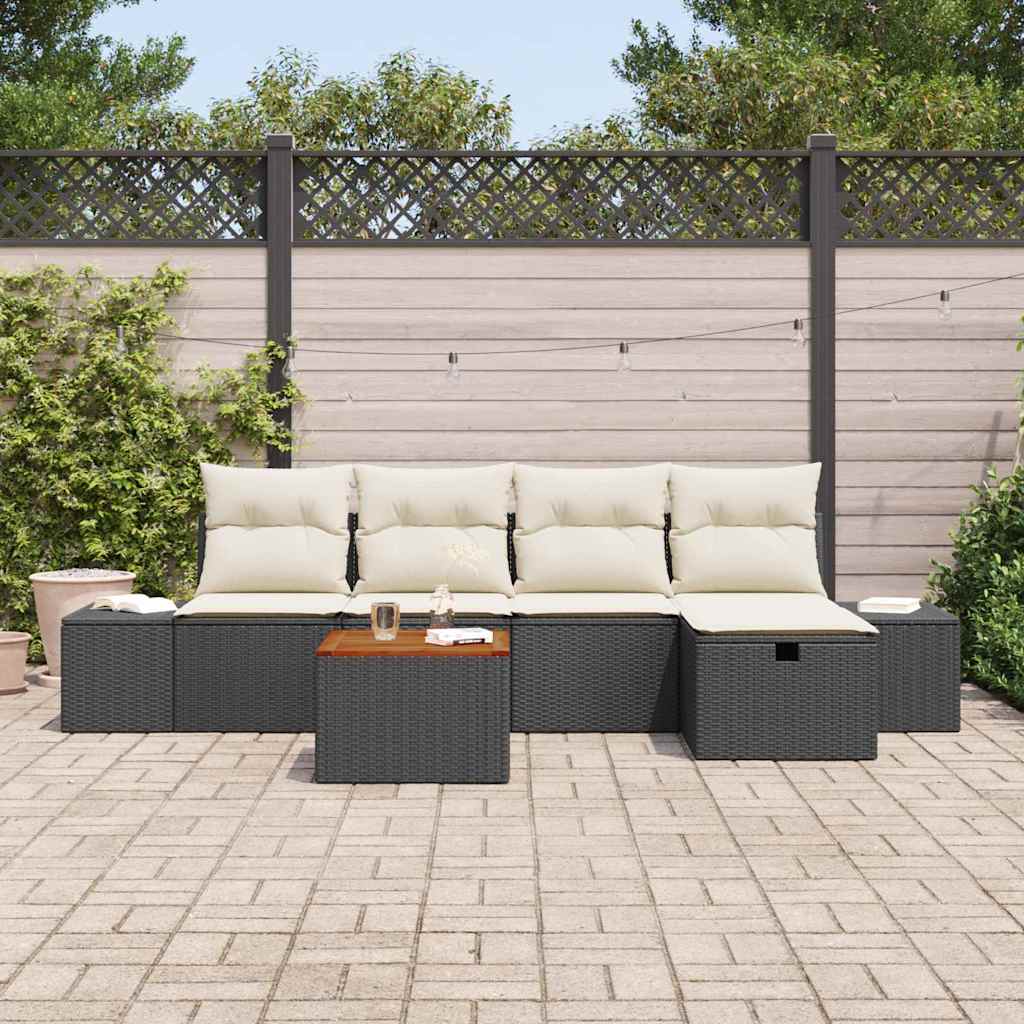 vidaXL Zestaw Sof na Ogród z poduszką 6 pcs Czarny polirattan