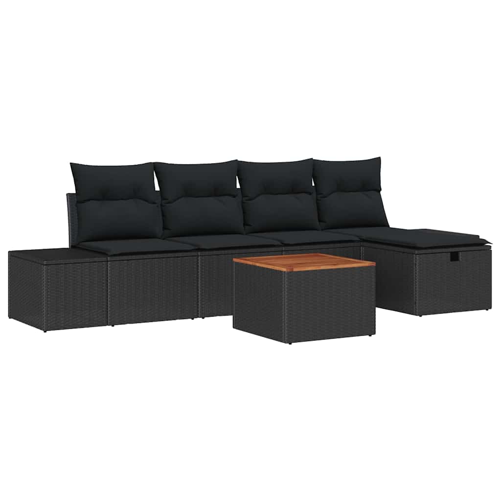 vidaXL Zestaw Sof na Ogród z poduszką 6 pcs Czarny polirattan