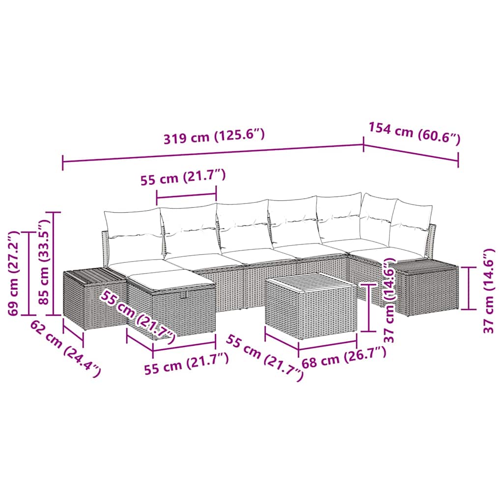 vidaXL Zestaw Sof na Ogród z poduszką 8 pcs Beżowy polirattan
