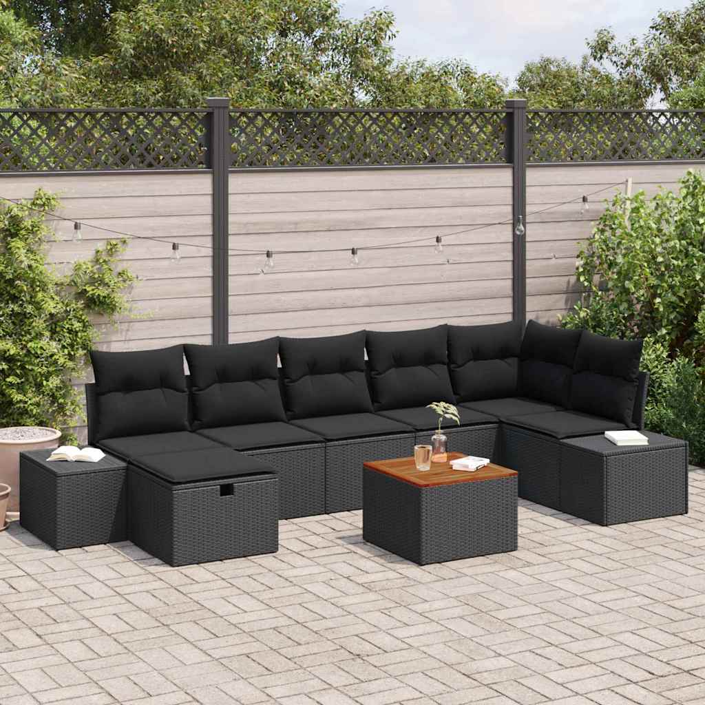 vidaXL Zestaw Sof na Ogród z poduszką 8 pcs Czarny polirattan