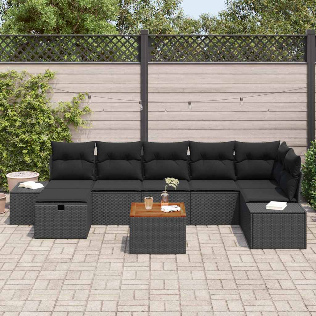 vidaXL Zestaw Sof na Ogród z poduszką 8 pcs Czarny polirattan