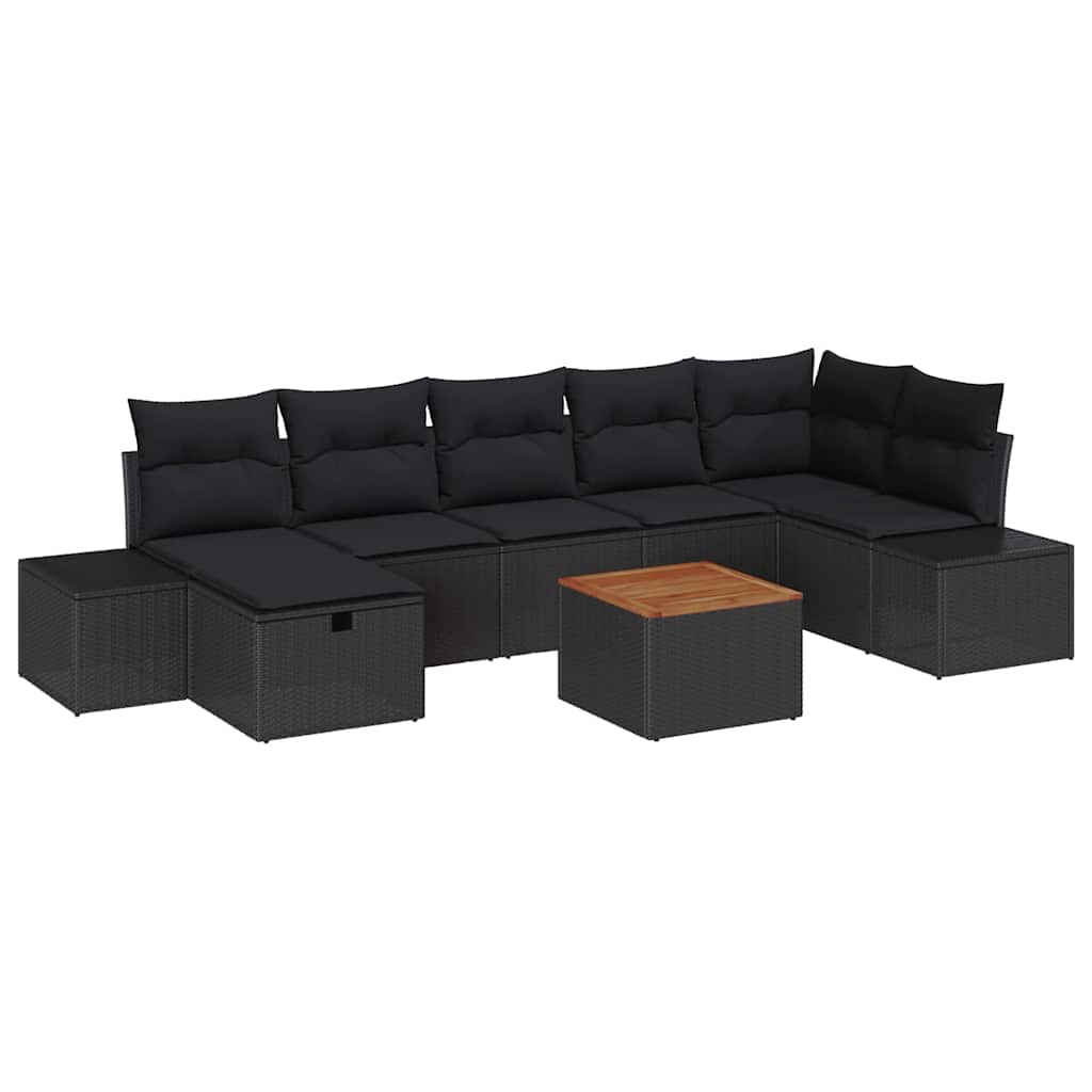 vidaXL Zestaw Sof na Ogród z poduszką 8 pcs Czarny polirattan