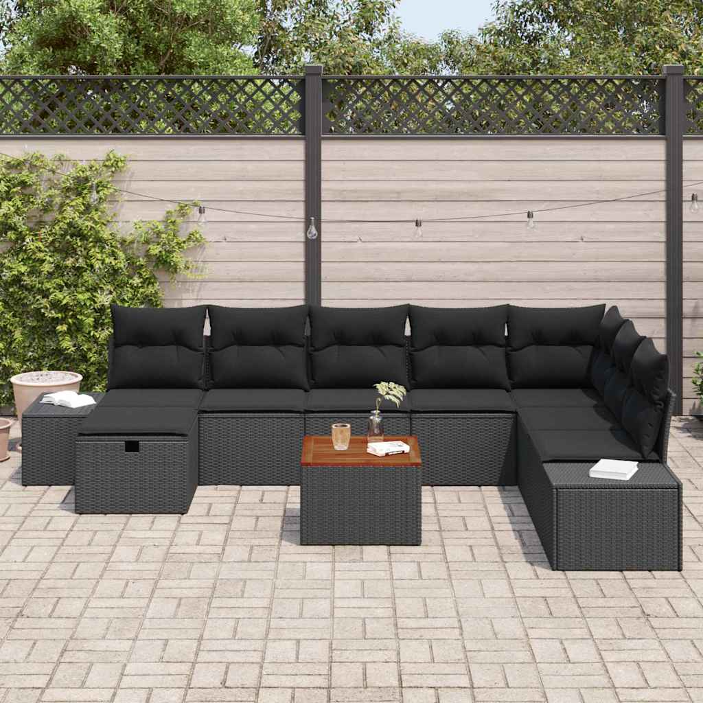 vidaXL Zestaw Sof na Ogród z poduszką 9 pcs Czarny polirattan
