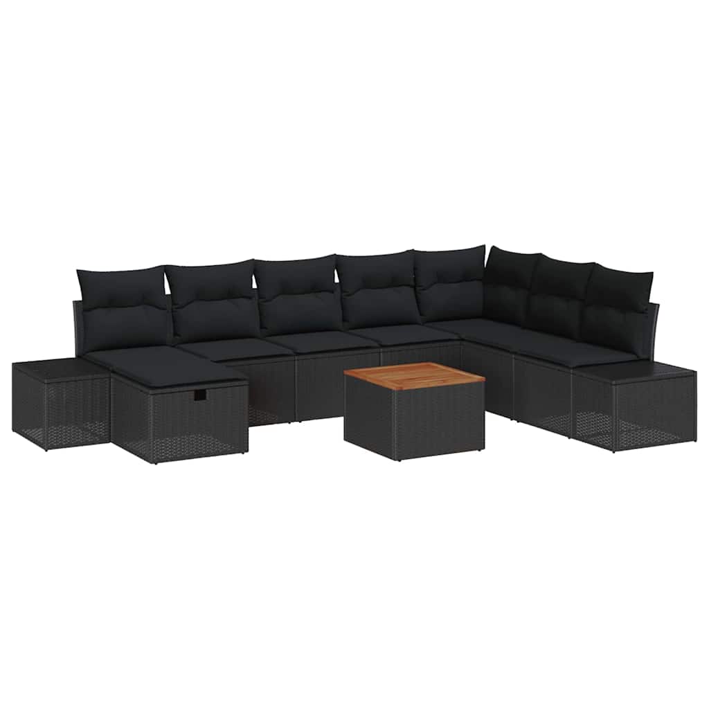 vidaXL Zestaw Sof na Ogród z poduszką 9 pcs Czarny polirattan
