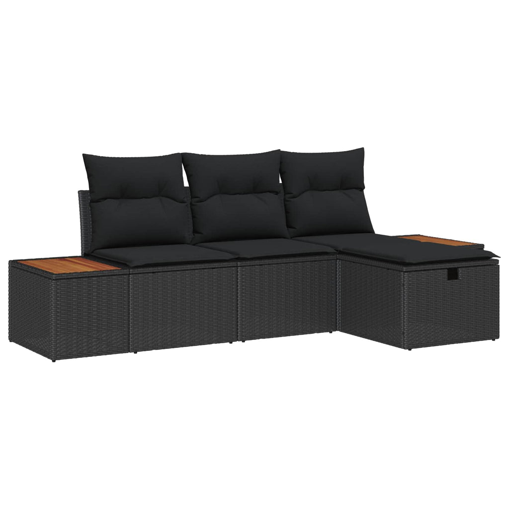 vidaXL Zestaw Sof na Ogród z poduszką 4 pcs Czarny Polirattan
