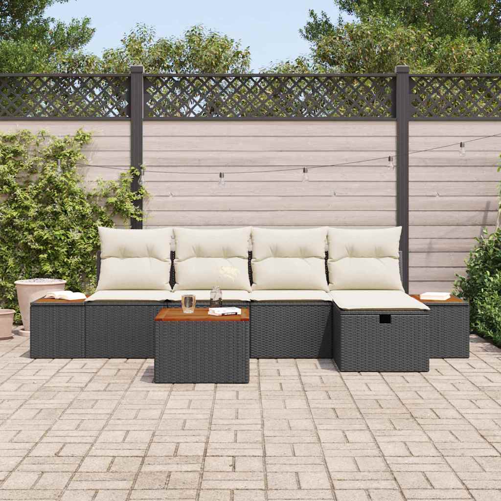 vidaXL Zestaw Sof na Ogród z poduszką 6 pcs Czarny polirattan