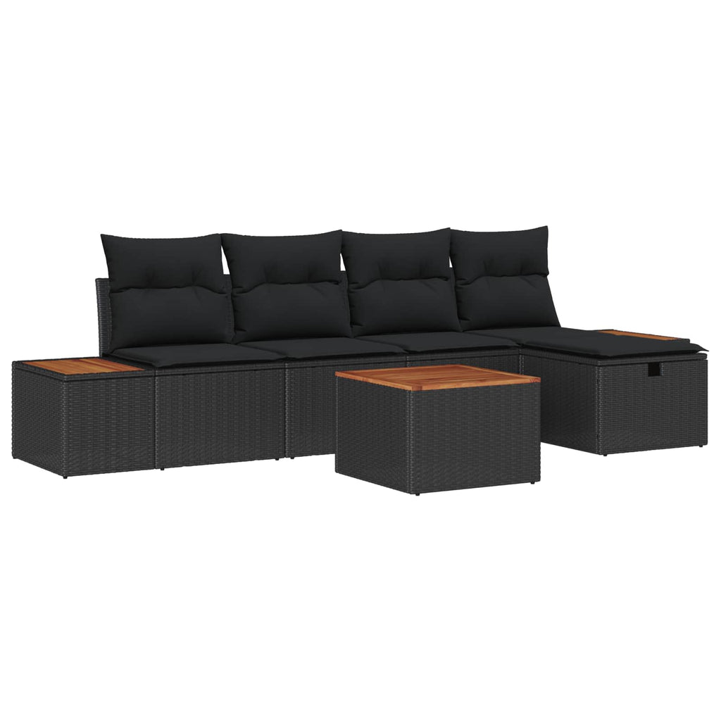 vidaXL Zestaw Sof na Ogród z poduszką 6 pcs Czarny polirattan