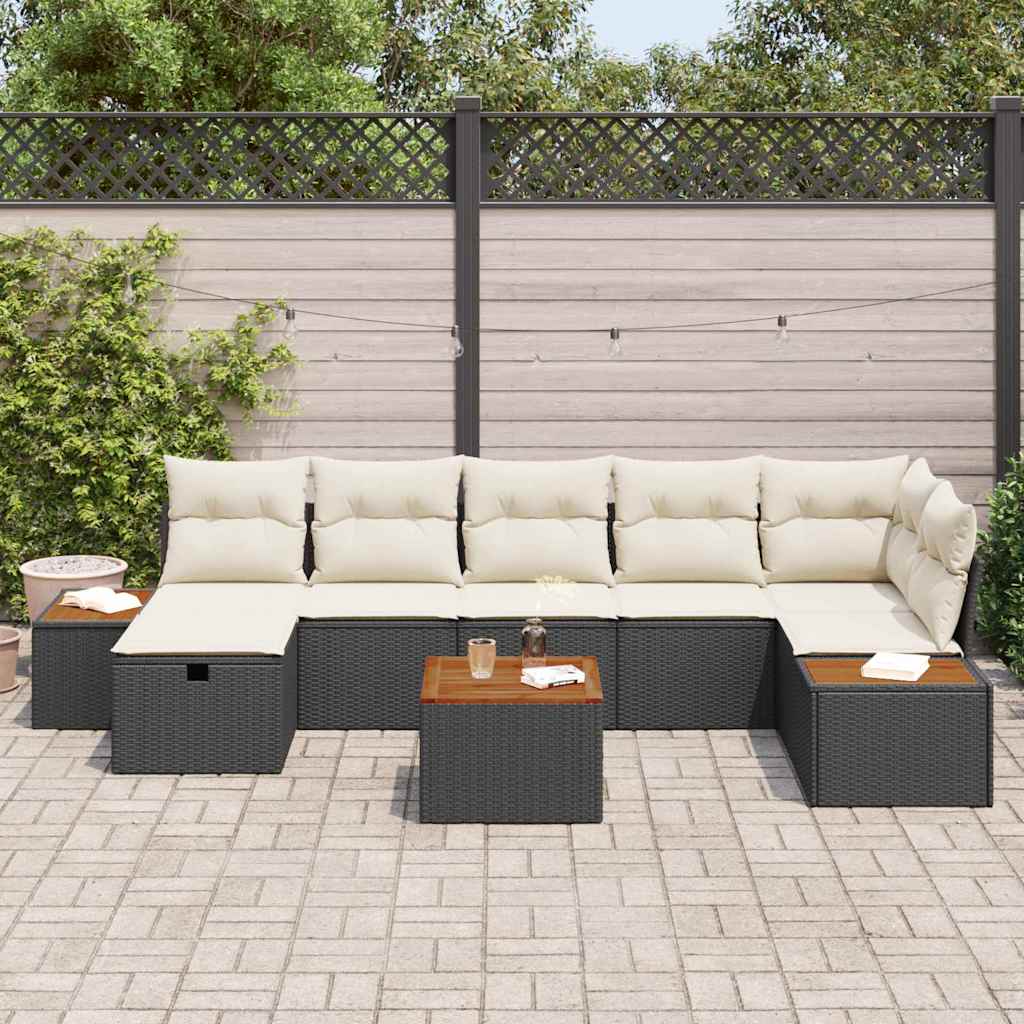 vidaXL Zestaw Sof na Ogród z poduszką 8 pcs Czarny polirattan