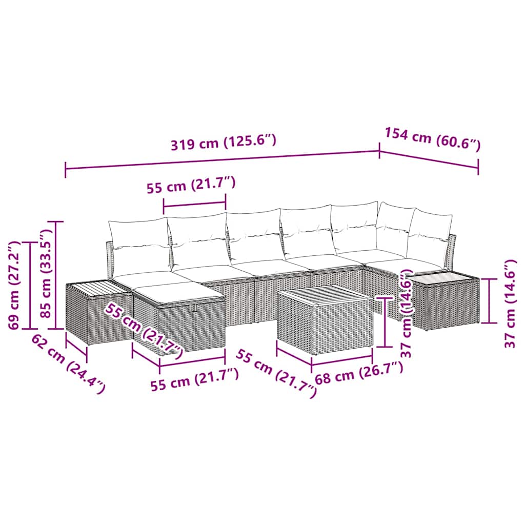 vidaXL Zestaw Sof na Ogród z poduszką 8 pcs Beżowy polirattan