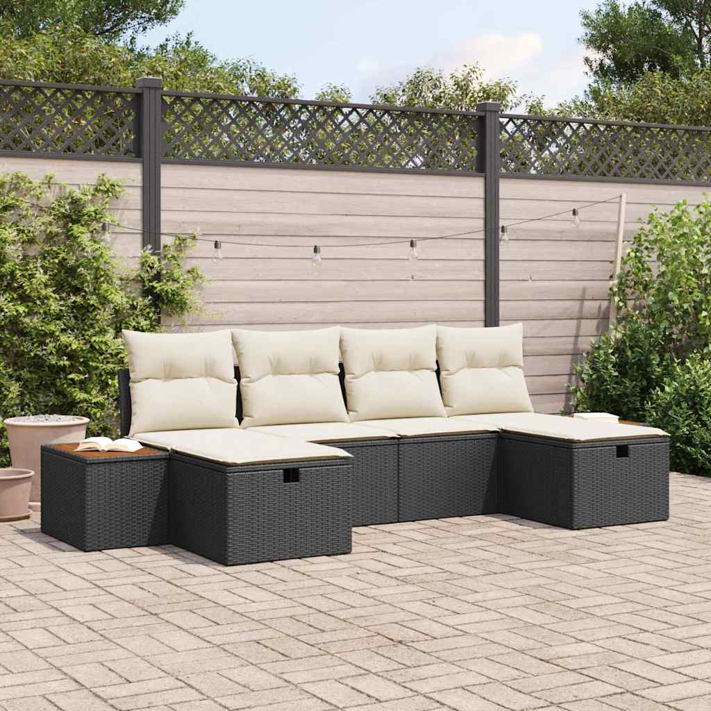vidaXL Zestaw Sof na Ogród z poduszką 6 pcs Czarny Polirattan