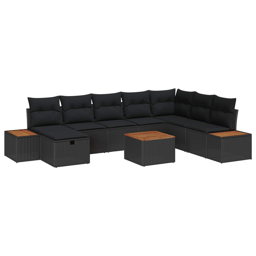vidaXL Zestaw Sof na Ogród z poduszką 9 pcs Czarny polirattan