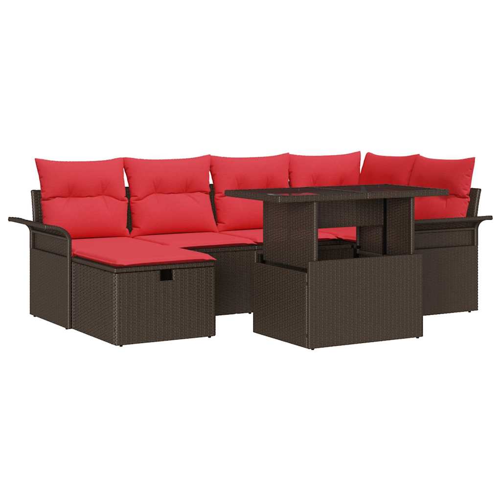 vidaXL Zestaw Sof na Ogród z poduszką 7 pcs Brązowy Polirattan