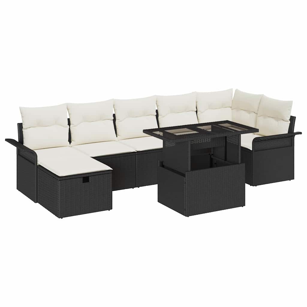 vidaXL Zestaw Sof na Ogród z poduszką 8 pcs Czarny Polirattan