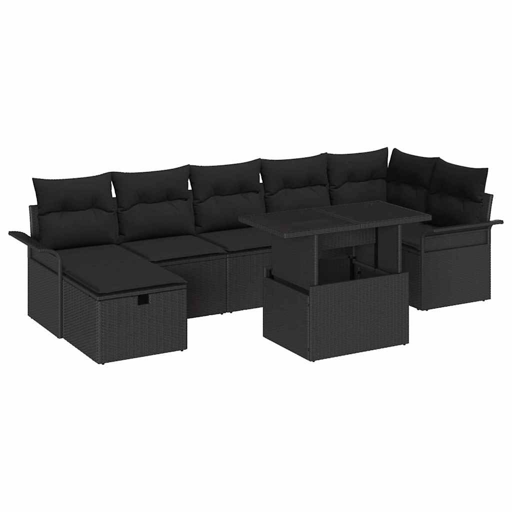 vidaXL Zestaw Sof na Ogród z poduszką 8 pcs Czarny Polirattan
