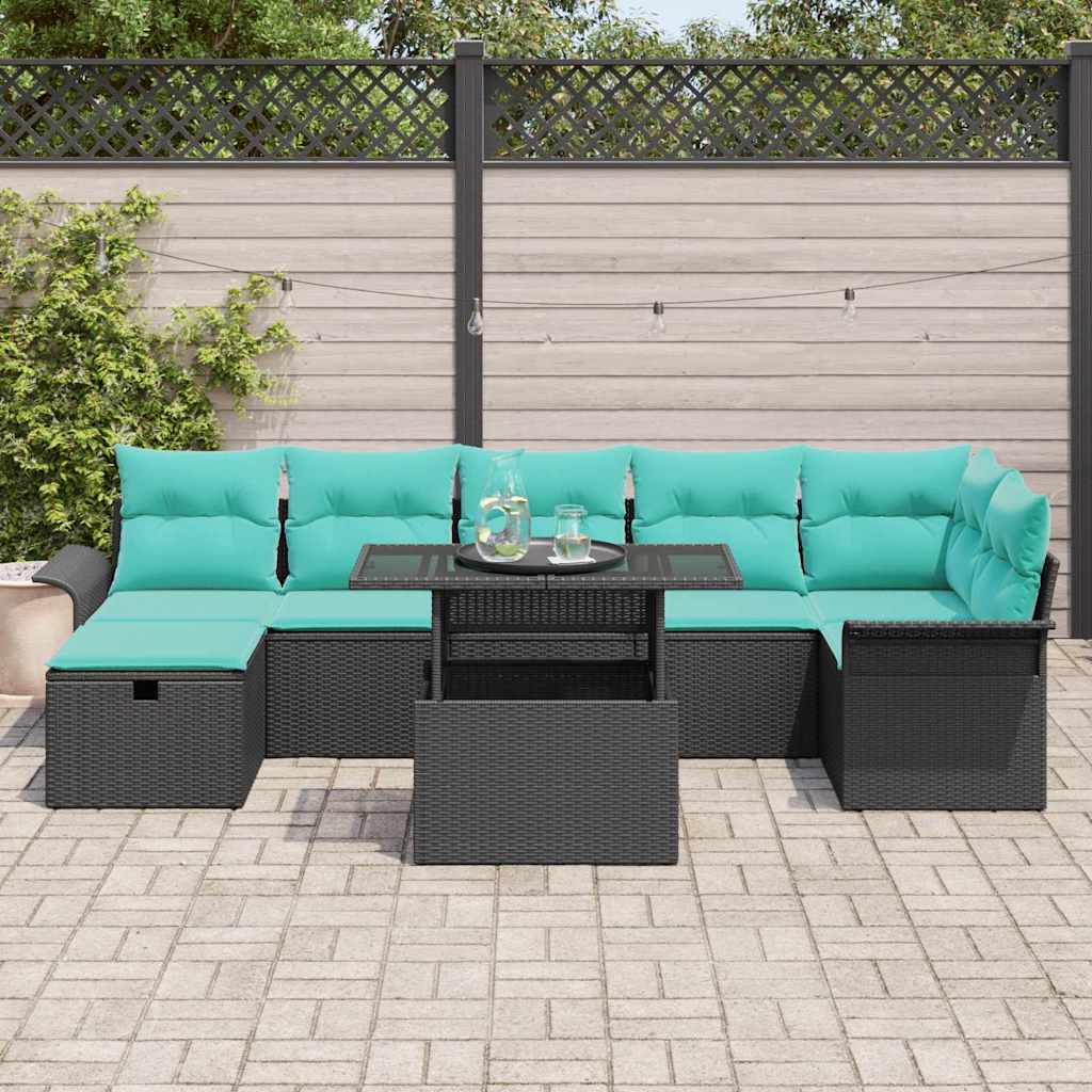 vidaXL Zestaw Sof na Ogród z poduszką 8 pcs Czarny Polirattan