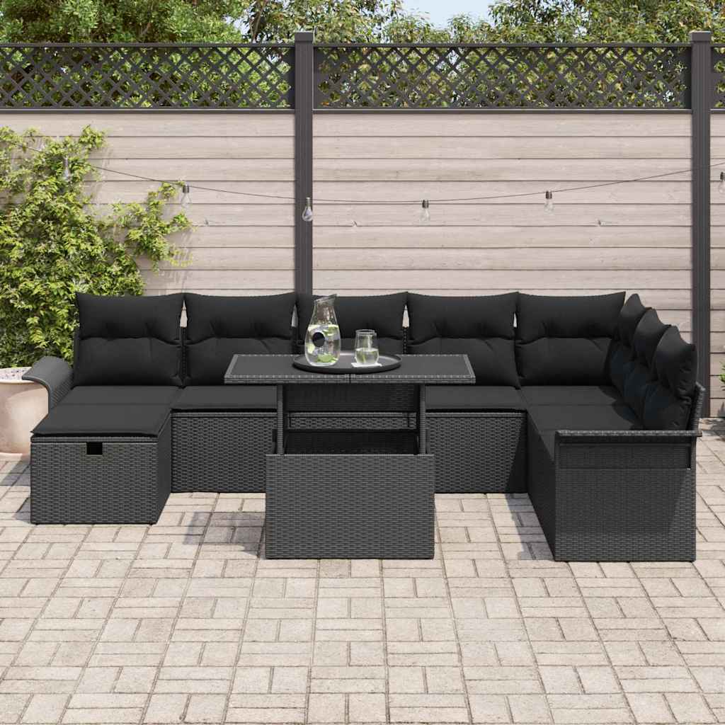 vidaXL Zestaw Sof na Ogród z poduszką 9 pcs Czarny Polirattan