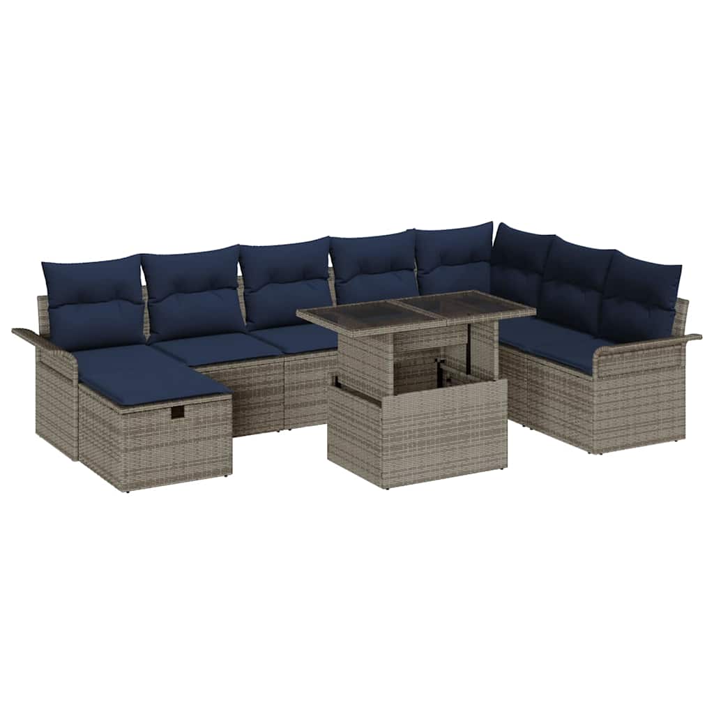 vidaXL Zestaw Sof na Ogród z poduszką 9 pcs Szary Polirattan