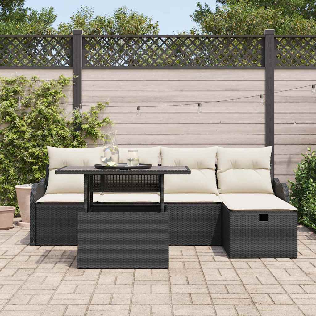 vidaXL Zestaw Sof na Ogród z poduszką 6 pcs Czarny Polirattan
