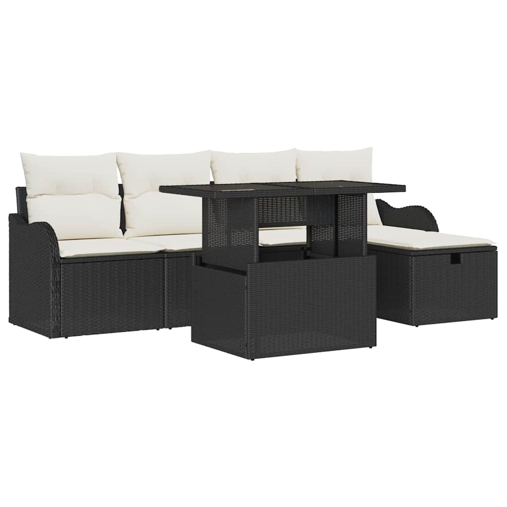 vidaXL Zestaw Sof na Ogród z poduszką 6 pcs Czarny Polirattan