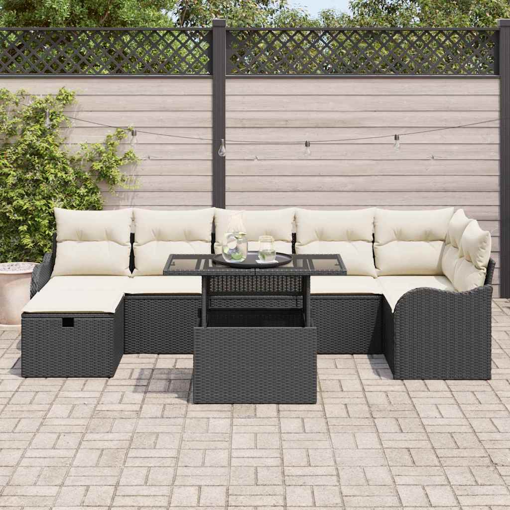 vidaXL Zestaw Sof na Ogród z poduszką 8 pcs Czarny Polirattan