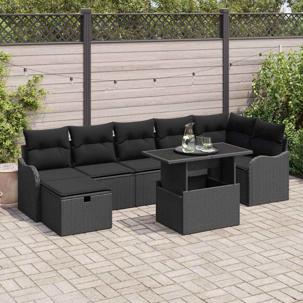 vidaXL Zestaw Sof na Ogród z poduszką 8 pcs Czarny Polirattan
