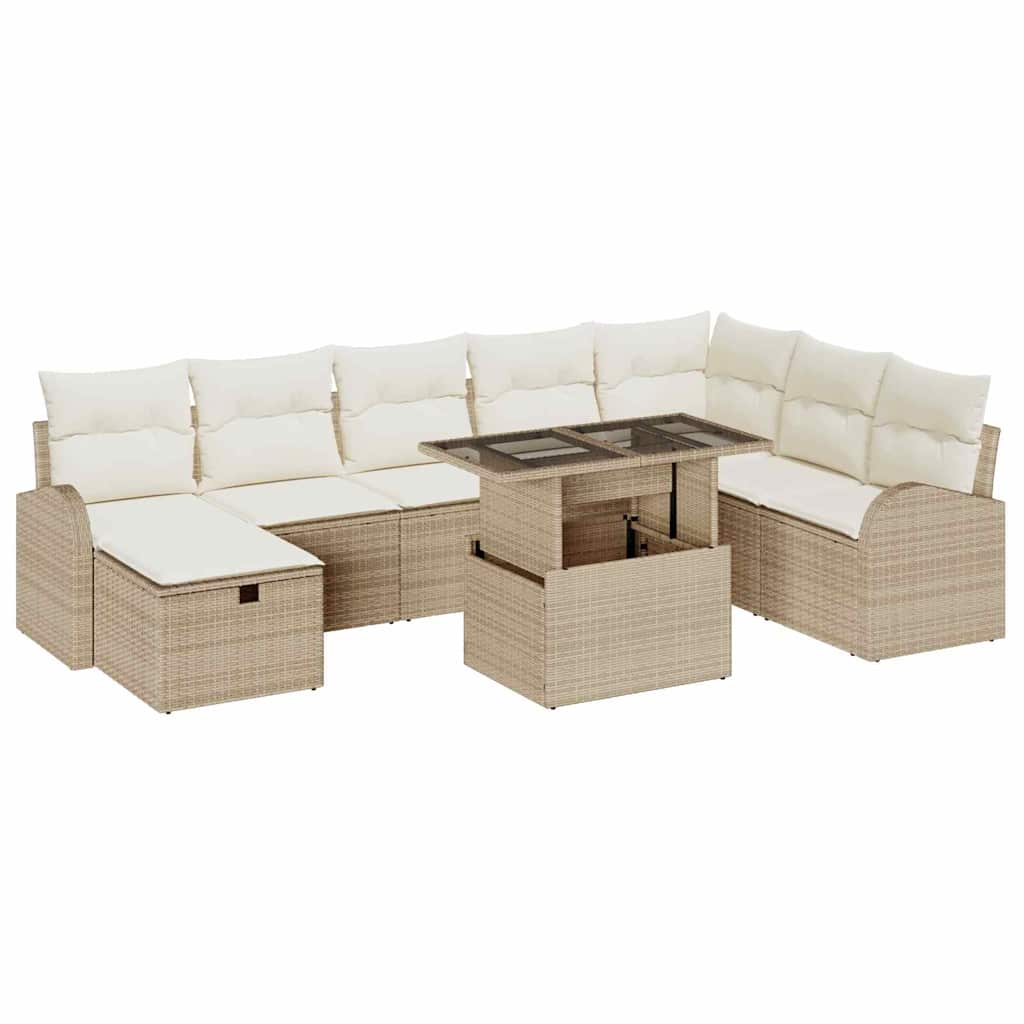 vidaXL Zestaw Sof na Ogród z poduszką 9 pcs Beżowy Polirattan