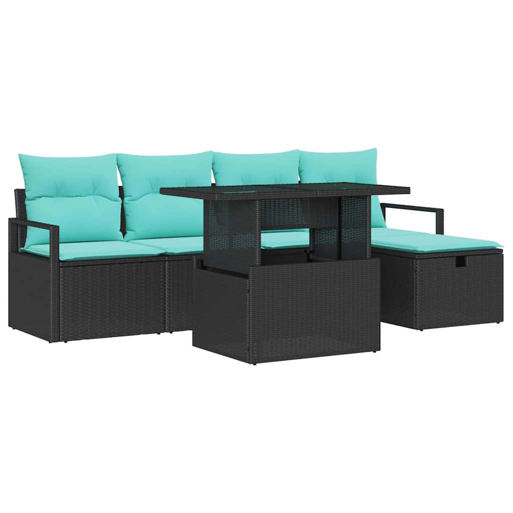 vidaXL Zestaw Sof na Ogród z poduszką 6 pcs Czarny Polirattan