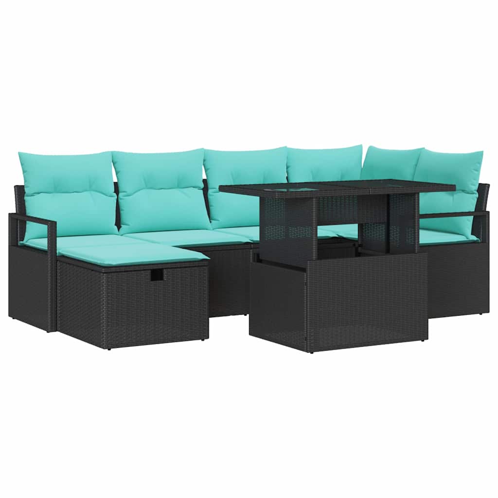 vidaXL Zestaw Sof na Ogród z poduszką 7 pcs Czarny Polirattan