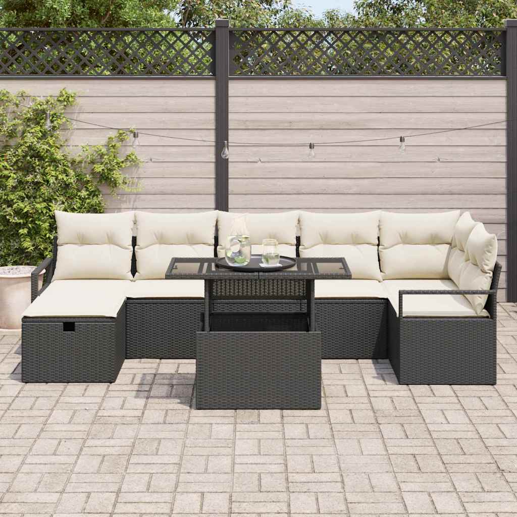 vidaXL Zestaw Sof na Ogród z poduszką 8 pcs Czarny Polirattan