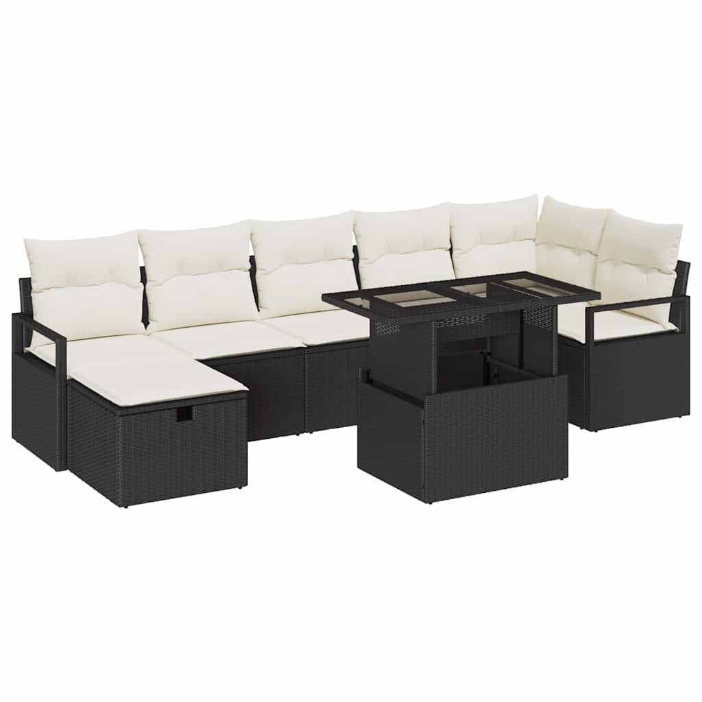vidaXL Zestaw Sof na Ogród z poduszką 8 pcs Czarny Polirattan