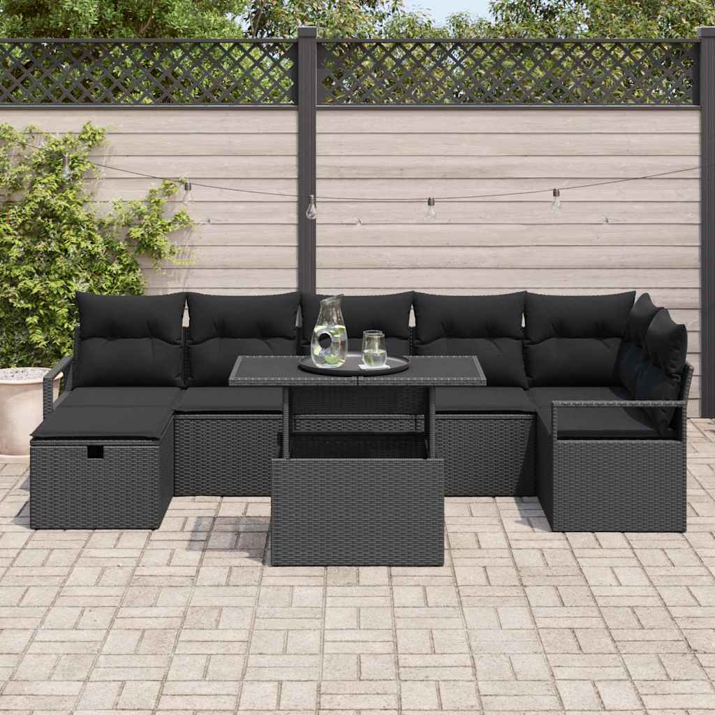 vidaXL Zestaw Sof na Ogród z poduszką 8 pcs Czarny Polirattan