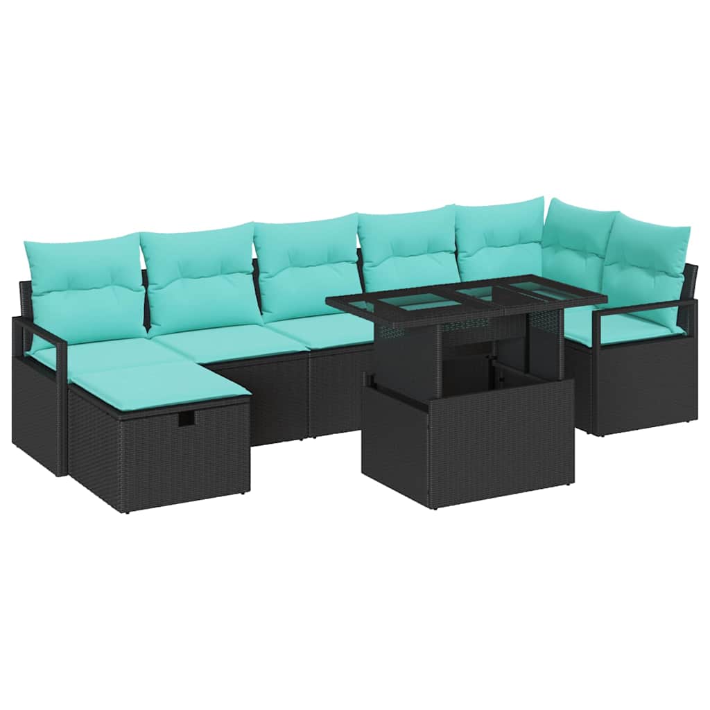 vidaXL Zestaw Sof na Ogród z poduszką 8 pcs Czarny Polirattan