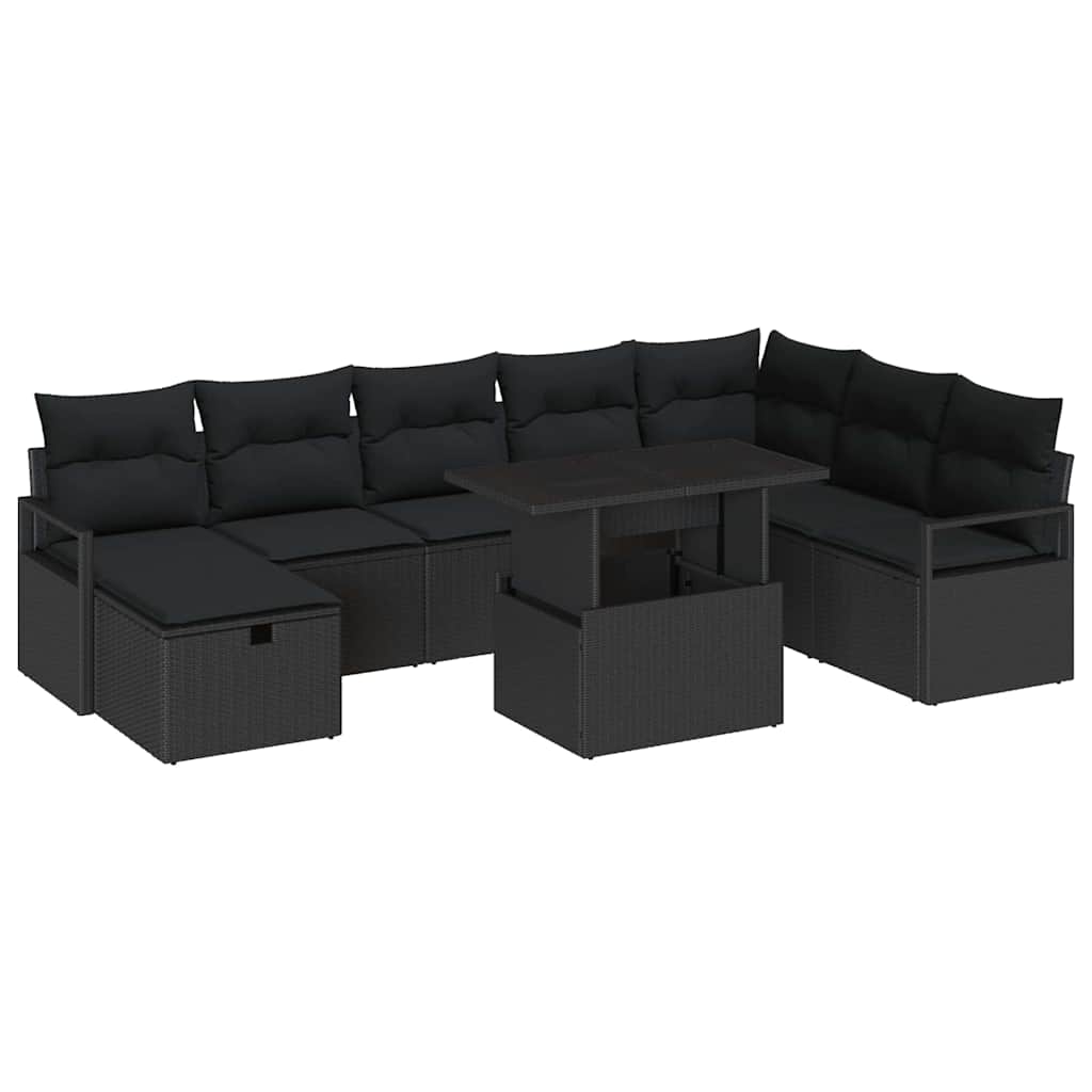 vidaXL Zestaw Sof na Ogród z poduszką 9 pcs Czarny Polirattan