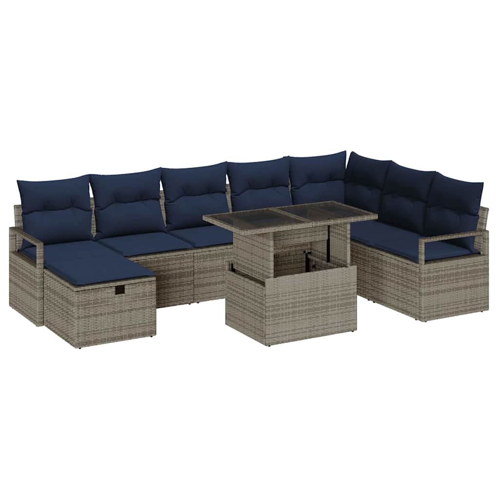 vidaXL Zestaw Sof na Ogród z poduszką 9 pcs Szary Polirattan