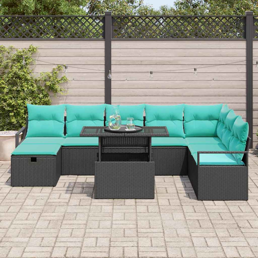 vidaXL Zestaw Sof na Ogród z poduszką 9 pcs Czarny Polirattan