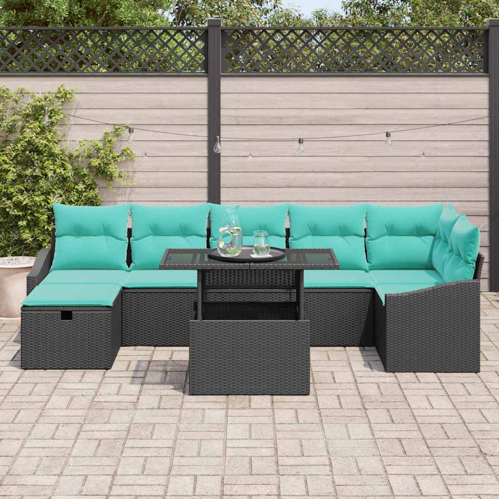 vidaXL Zestaw Sof na Ogród z poduszką 8 pcs Czarny Polirattan