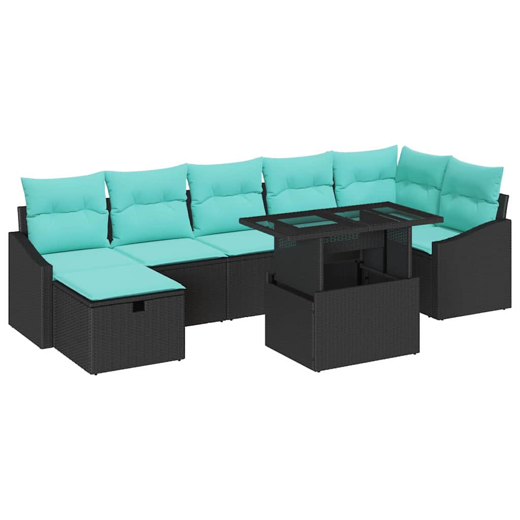 vidaXL Zestaw Sof na Ogród z poduszką 8 pcs Czarny Polirattan