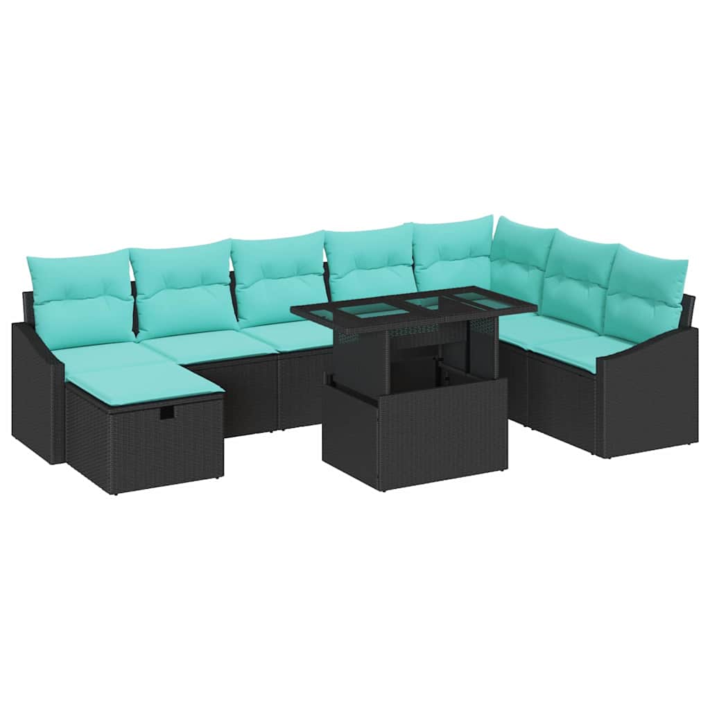 vidaXL Zestaw Sof na Ogród z poduszką 9 pcs Czarny Polirattan