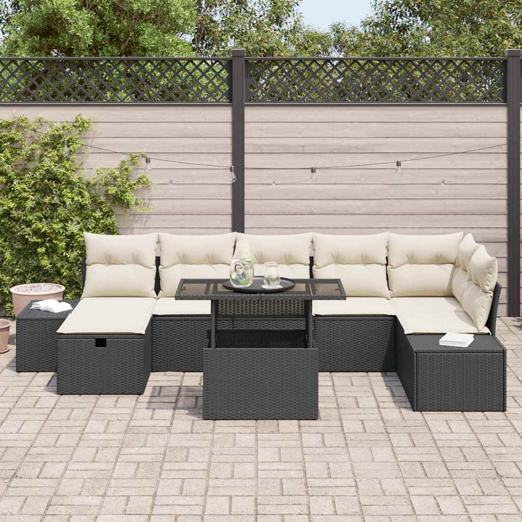 vidaXL Zestaw Sof na Ogród z poduszką 8 pcs Czarny Polirattan