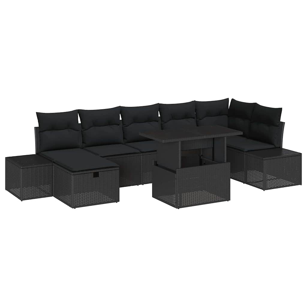 vidaXL Zestaw Sof na Ogród z poduszką 8 pcs Czarny Polirattan