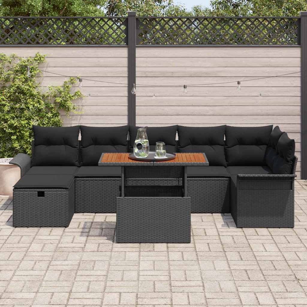 vidaXL Zestaw Sof na Ogród z poduszką 8 pcs Czarny polirattan