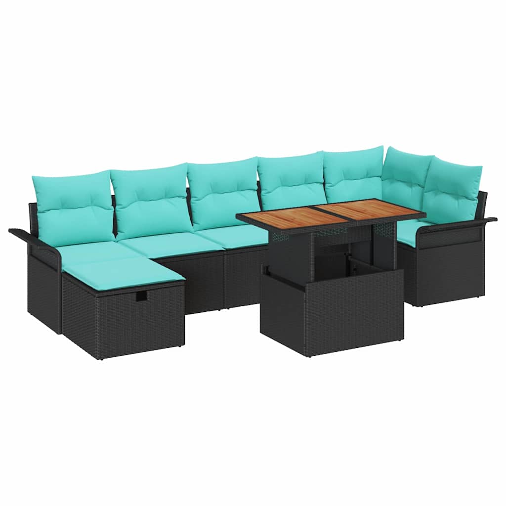 vidaXL Zestaw Sof na Ogród z poduszką 8 pcs Czarny polirattan